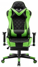Scaun gaming cu masaj în perna lombară, suport picioare, funcție sezlong, SIG 5020, Negru/Verde,