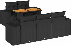 vidaXL Set mobilier de grădină cu perne, 6 piese, negru, poliratan