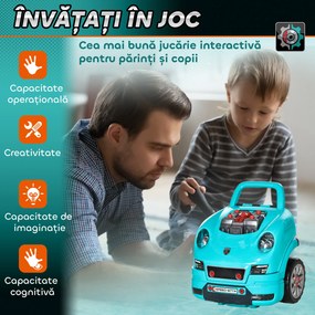 HOMCOM Atelier Reparații Jucărie, Camion cu Motor și 61 Accesorii pentru Copii, cu Roți și Mâner, 40x39x47 cm, Albastru | Aosom Romania