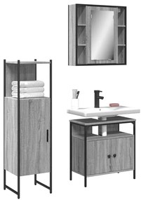 vidaXL Set dulapuri de baie, 3 piese, gri sonoma, lemn prelucrat