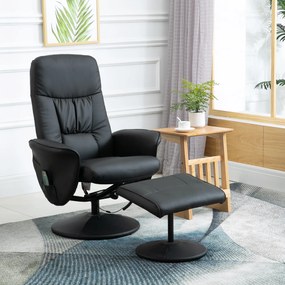 HOMCOM Fotoliu de relaxare cu lada de picioare, fotoliu TV cu 10 puncte de masaj, funcție de culcare, fotoliu de masaj cu telecomandă, buzunar lateral, fotoliu TV, piele artificială, Negru | Aosom Romania