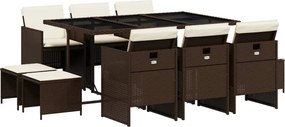 vidaXL Set mobilier de grădină cu perne, 11 piese, maro, poliratan