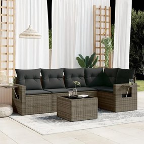 vidaXL Set mobilier grădină cu perne, 6 piese, gri, poliratan