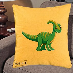 Perna Decorativa Parasaur Verde, 40x40 cm, Galben, Husa Detasabila, Perna Inclusa, BEKZ®
