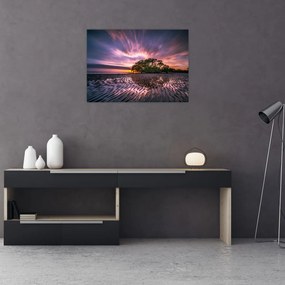 Tablou pe sticlă cu plajă în apus de soare (70x50 cm)
