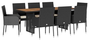 3213511 vidaXL Set mobilier de grădină cu perne, 9 piese, negru, poliratan