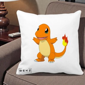 Perna Personalizata Charmander Pokemon, 40x40 cm, Alba Mata, Husa Detasabila, Perna Inclusa, BEKZ®