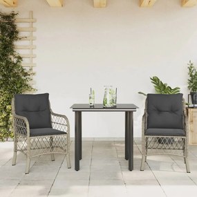vidaXL Set bistro cu perne, 3 piese, gri deschis, poliratan