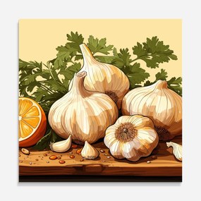 Panou Sticla Bucatarie, 100x100cm, Protectie aragaz, Antistropi, Termorezistent, Alimente, Condimente, Garlic Lemon
