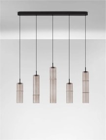 Lustra moderna cu 5 pendule LED, Metal, Sticla, Moca, SANO