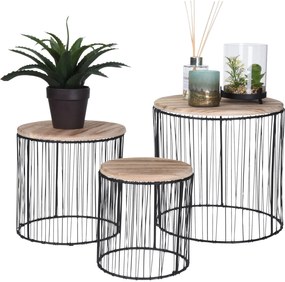 Set 3 masute pentru flori - rotunde, blat din lemn