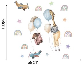 Autocolant de perete „Animale cu baloane și curcubee” 68x68cm