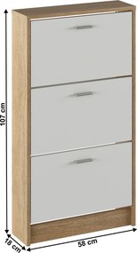 Dulap pantofi, 3 rafturi, stejar sonoma/ alb, MOBI 13