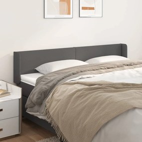 vidaXL Tăblie de pat cu aripioare gri 203x16x78/88 cm piele ecologică