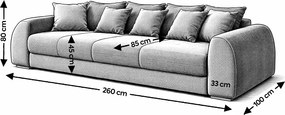 Canapea extensibilă dumonde cu ladă de depozitare si sezut confortabil din spuma high-density, Verona New Grey 260x100 cm
