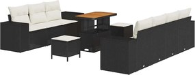 vidaXL Set de canapele pentru grădină 10 pcs Negru și Crem Poli Rattan