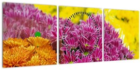 Tablou cu floarea roz (cu ceas) (90x30 cm)