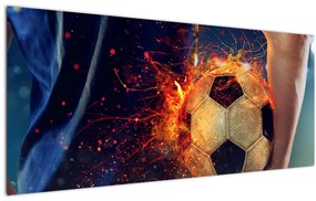 Tablou - Minge de fotbal în flăcări (120x50 cm)