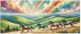 Tablou – Cai galopând prin peisaj (120x50 cm)