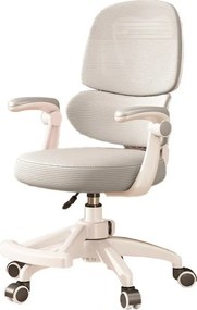 RESIGILAT- ErgoKids Flexi 608 – Scaun Ergonomic pentru Copii Reglabil, Spatar Dublu cu Suport Lombar, Cotiere Rabatabile, Suport pentru Picioare, Alb/Gri
