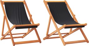 vidaXL Scaune de plajă pliante, 2 buc., negru, material textil