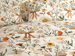 Set lenjerie de pat creponata FLORAL RIBBON POLY colorata + cearsaf Jersey 180 x 200 cm bej deschis, pat dublu