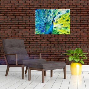 Tablou pe sticlă - Păun (70x50 cm)