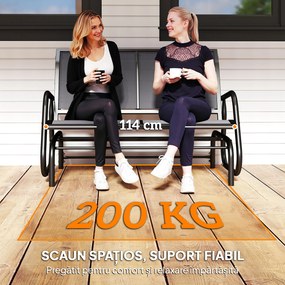 Outsunny Banca Tip Leagan 2 Locuri din Metal, Negru, 123x70x87 cm | Aosom Romania