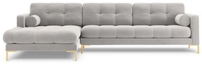 Colțar tapițat Bali, Silver/5 locuri/picioare gold/partea stângă/ L293 x l185 x h75