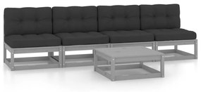 Set mobilier de gradina cu perne, 5 piese, lemn masiv de pin Gri, 1, Da