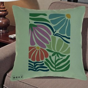 Perna Decorativa Flori Grafice Multicolore Modern, 40x40 cm, Verde, Husa Detasabila, Perna Inclusa, BEKZ®