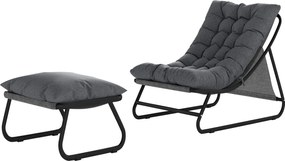 Outsunny Fotoliu lounge outdoor pentru balcon cu taburet, pernă de 13 cm, picioare antiderapante, gri închis | Aosom Romania