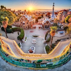 Fotografie Park Guell at golden hour. Barcelona, Spain, Eloi_Omella