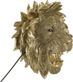 Aplică de perete din polirășină, auriu, model cap de leu, 44,5 x 38,5 x 28 cm, „Besse”