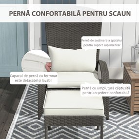 Outsunny Scaun Adirondack cu taburet din rachita pentru terasa, Scaun de exterior pentru semineu cu perne, spatar inalt | Aosom Romania