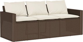 vidaXL Canapea de grădină cu perne, 3 locuri, maro, poliratan