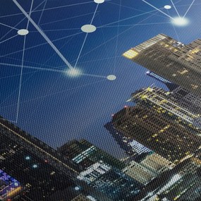 Tablou - Municipiul nocturn (cu ceas) (90x30 cm)