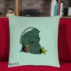 Perna Personalizata Fullmetal Alchemist Alphonse cu Pisici, 40x40 cm, Verde Menta, Husa Detasabila, Perna Inclusa, BEKZ®