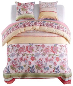 vidaXL Set husă pilotă model floral/dungi roz 200x220/80x80 cm