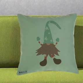 Perna Decorativa Pitic Gnom Nordic cu Cadou Menta, 40x40 cm, Verde, Husa Detasabila, Perna Inclusa, BEKZ®