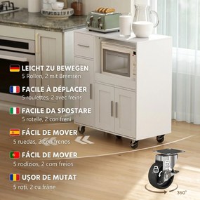 HOMCOM Dulap pentru cuptorul cu microunde din lemn, cu sertar, 2 dulapuri, raft deschis și blat ajustabil, 80x40x88.7 cm, alb | Aosom Romania