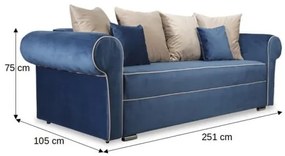 Canapea Extensibila Cu 3 Locuri Sofia, Albastru Si Bej, Lada Depozitare, 251 x 105 x 75 Cm