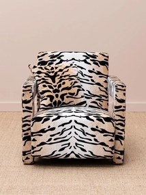 Fotoliu lounge statement din catifea animal print cu structură din lemn de pin, „Wild Touch”