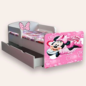 Patut copii de gradinita cu Minnie Mouse Mic 2-6 ani 130x60 cm varianta cu sertar si saltea SafeNest CMG51899930542420