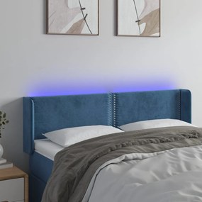 vidaXL Tăblie de pat cu LED, albastru închis, 147x16x78/88 cm, catifea
