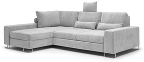 Coltar extensibil Opal, colt pe partea stanga cu tapiterie din catifea, gri deschis