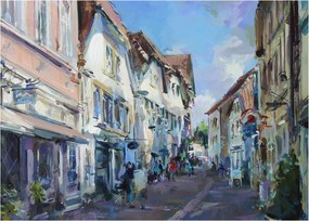 Tablou - Strada orașului vechi, pictură acrilică (70x50 cm)