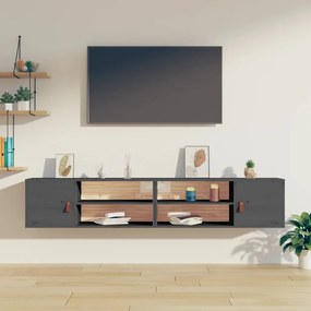 vidaXL Dulapuri de perete 2 buc., gri, 80x30x30 cm, lemn masiv de pin
