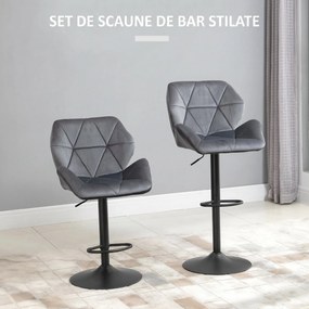 HOMCOM Set de 2 Scaune de Bar Sau Bucătărie cu Design Geometric, Gri | Aosom Romania