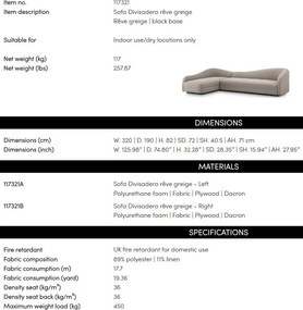 Canapea design elegant LUX Divisadero, Reve greige